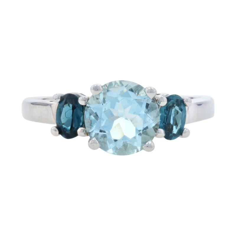 White Gold Aquamarine & London Blue Topaz Ring, 14k Round Cut 3.06ctw Engagement