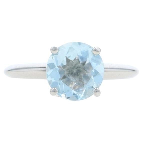 White Gold Aquamarine Solitaire Ring - 14k Round 1.45ct Engagement