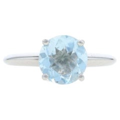 White Gold Aquamarine Solitaire Ring - 14k Round 1.45ct Engagement