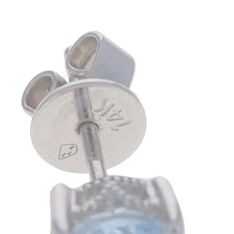 Orecchini con perno in oro bianco con acquamarina - 14k Round 1.54ctw Milgrain Pierced In condizioni Nuovo in vendita a Greensboro, NC