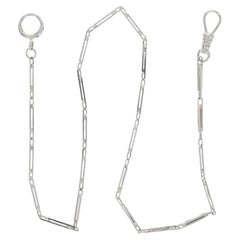 White Gold Art Deco Bar Link Pocket Watch Chain 12 3/4" - 18k Vintage