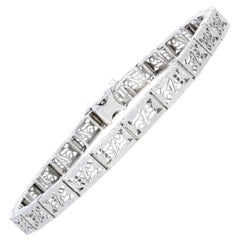 White Gold Art Deco Bracelet, 14 Karat Link Vintage Milgrain Filigree