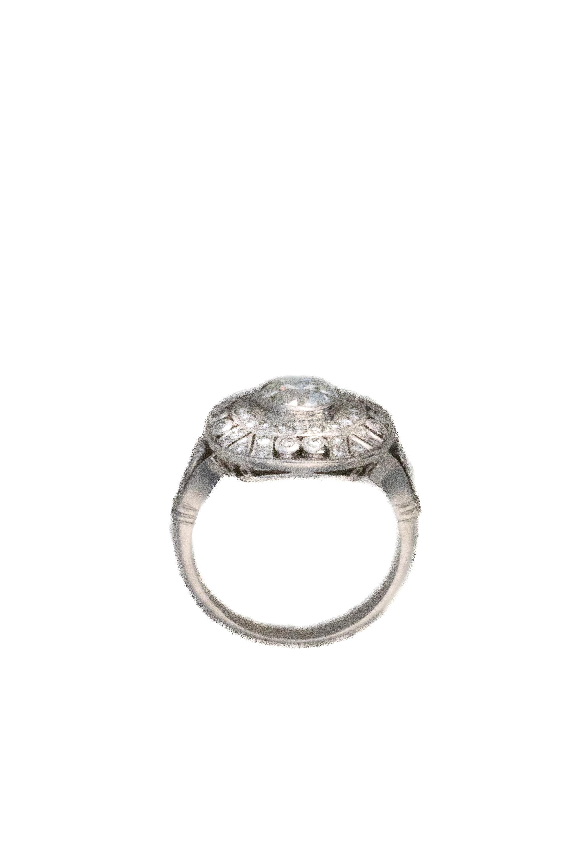 Retro White Gold Art Deco Circular Diamond Halo Ring For Sale