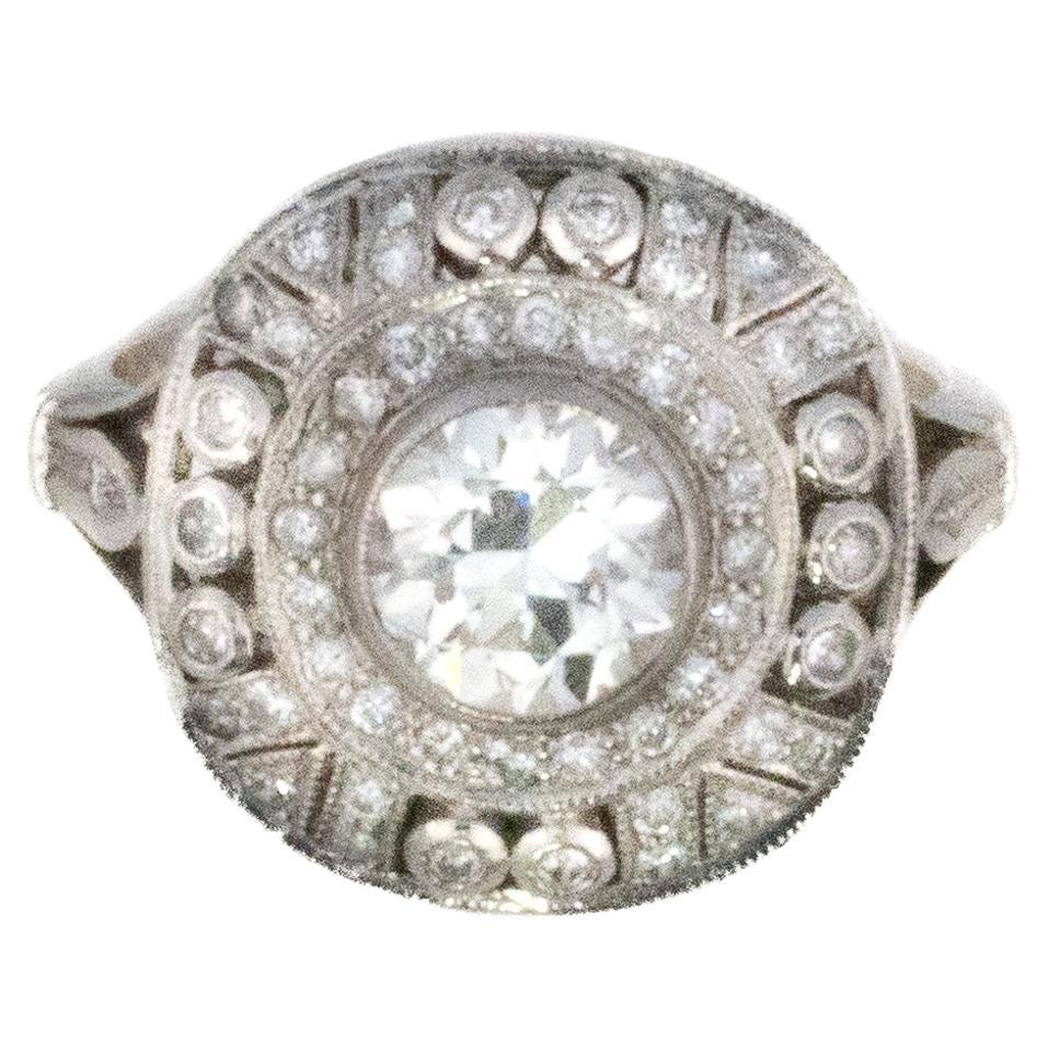 White Gold Art Deco Circular Diamond Halo Ring
