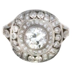 White Gold Art Deco Circular Diamond Halo Ring