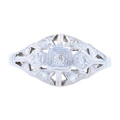 White Gold Art Deco Diamond Cluster Ring, 14k Round Cut .28ctw Milgrain Vintage
