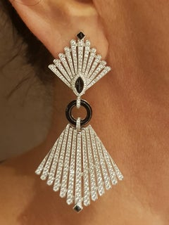 White Gold Art Deco Diamond Onyx Cocktail Earring