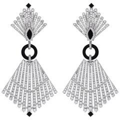 White Gold Art Deco Diamond Onyx Cocktail Earring