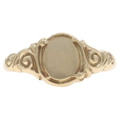 Yellow Gold Art Deco Engravable Signet Signet Ring - 14k Vintage
