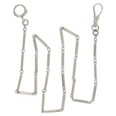 White Gold Art Deco Fancy Long & Short Pocket Watch Chain 13 1/2" - 14k Vintage