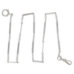 White Gold Art Deco Fancy Long & Short Pocket Watch Chain 13 1/4" 18k Vintage