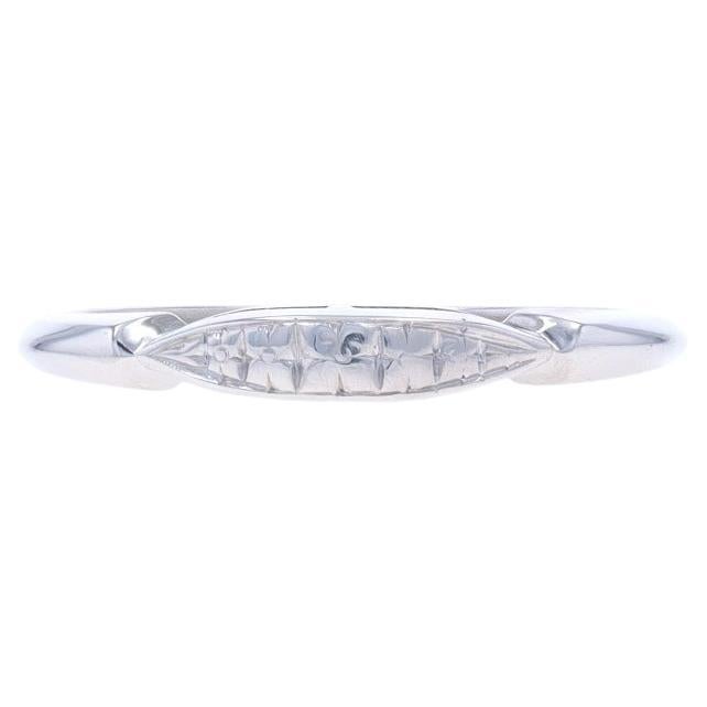 White Gold Art Deco Floral Wedding Band - 14k Ring