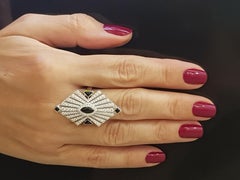 White Gold Art Deco Style Diamond Onyx Cocktail Ring