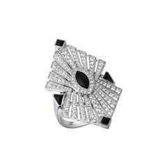 White Gold Art Deco Style Diamond Onyx Cocktail Ring