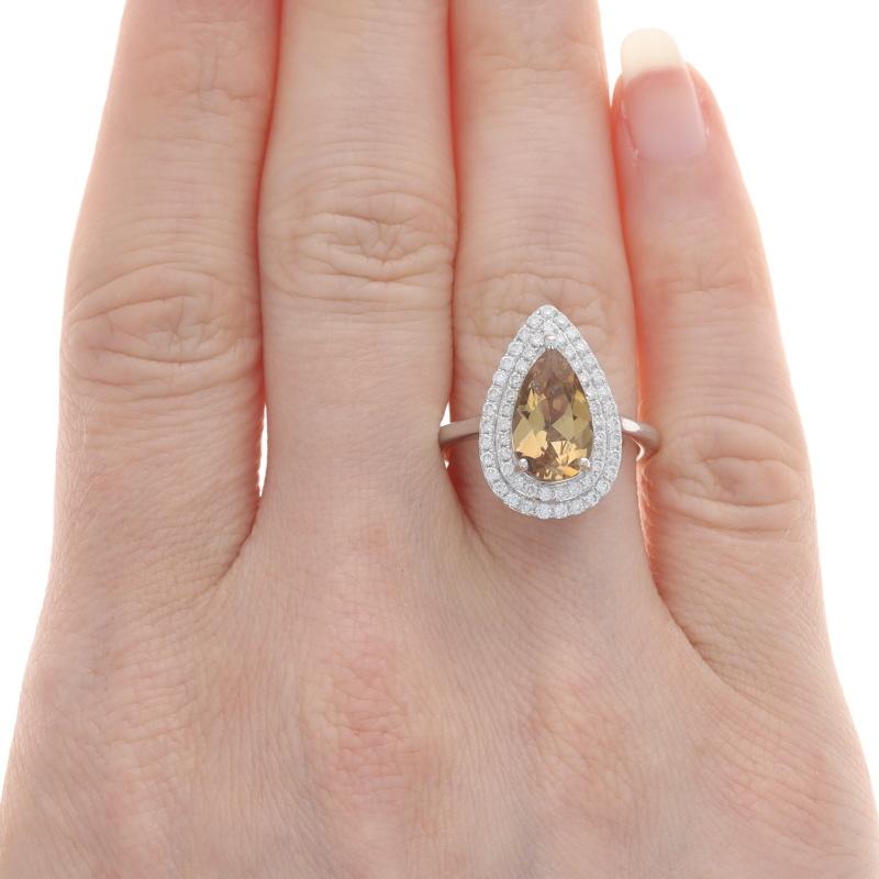 Pear Cut White Gold Axinite & Diamond Double Halo Ring - 14k Pear 2.41ctw For Sale
