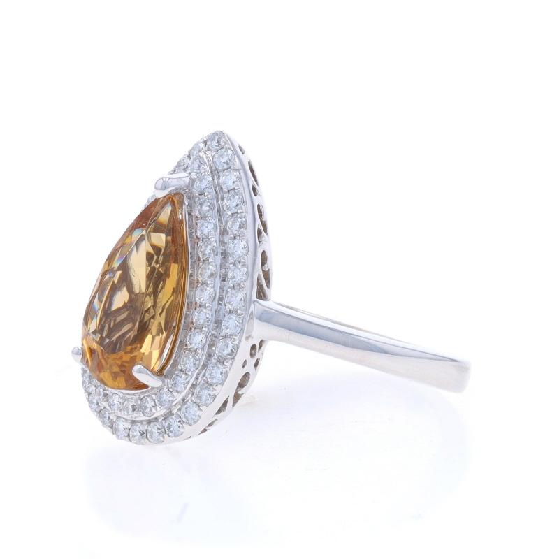 White Gold Axinite & Diamond Double Halo Ring - 14k Pear 2.41ctw In Excellent Condition For Sale In Greensboro, NC