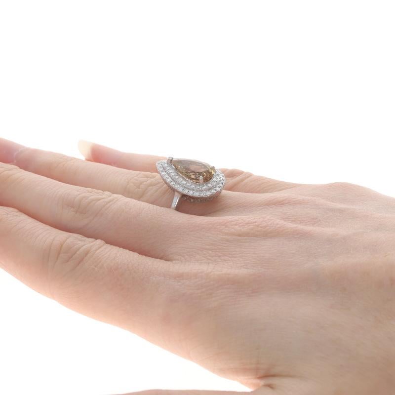 Women's White Gold Axinite & Diamond Double Halo Ring - 14k Pear 2.41ctw For Sale
