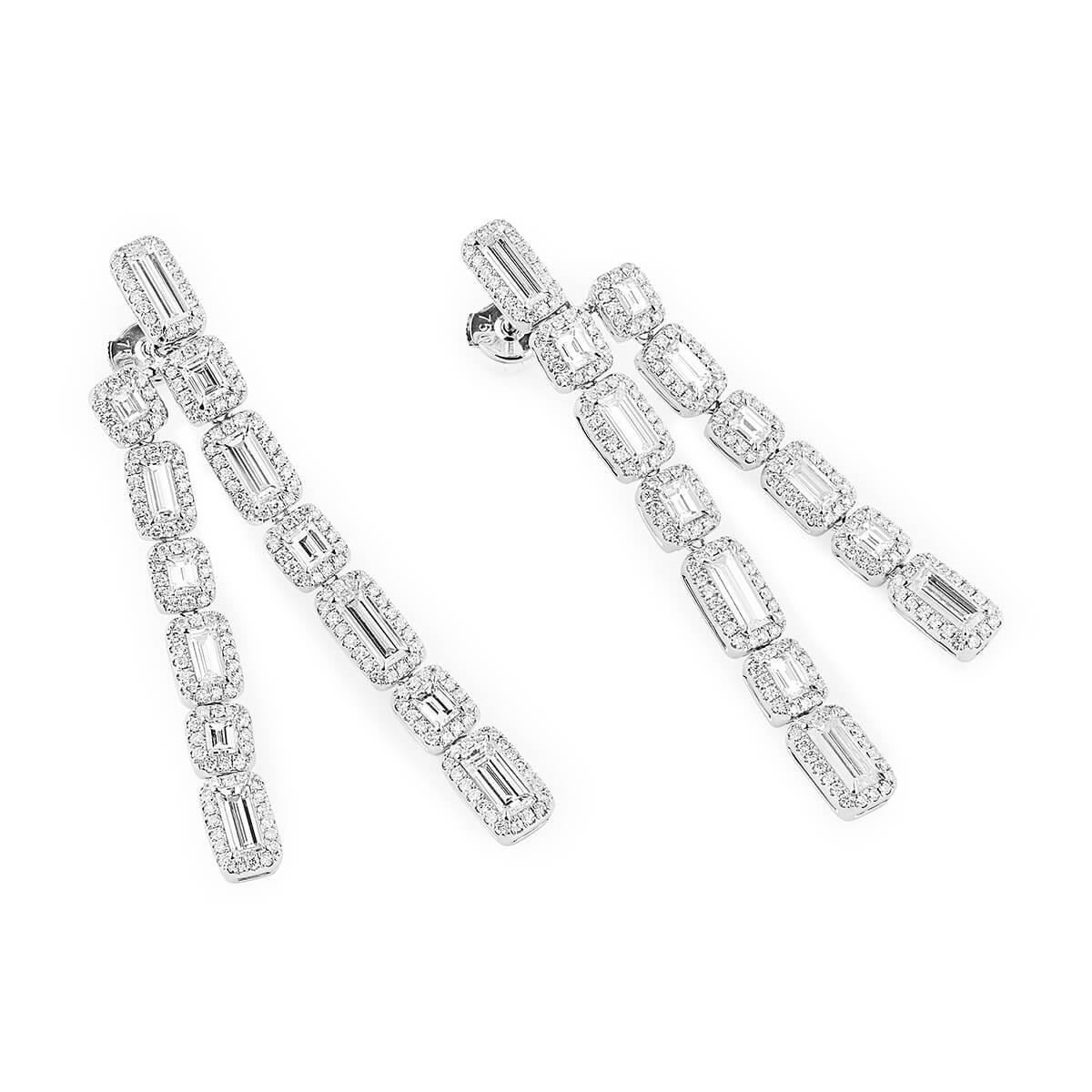 Modern White Gold Baguette and Brilliant Cut Dangle Earrings, 8.67 Carat For Sale
