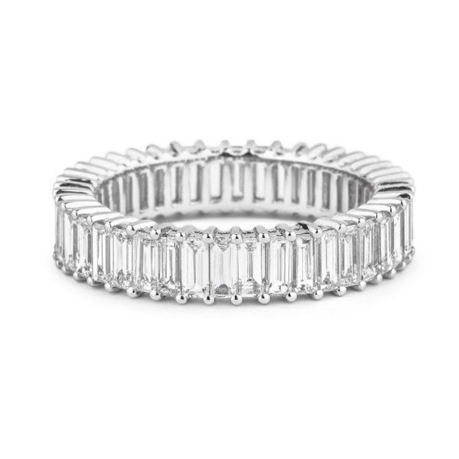 Modern White Gold Baguette Cut Diamond Full Eternity Ring, 2.74ct For Sale