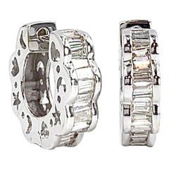 White Gold Baguette Diamond Huggie Earrings