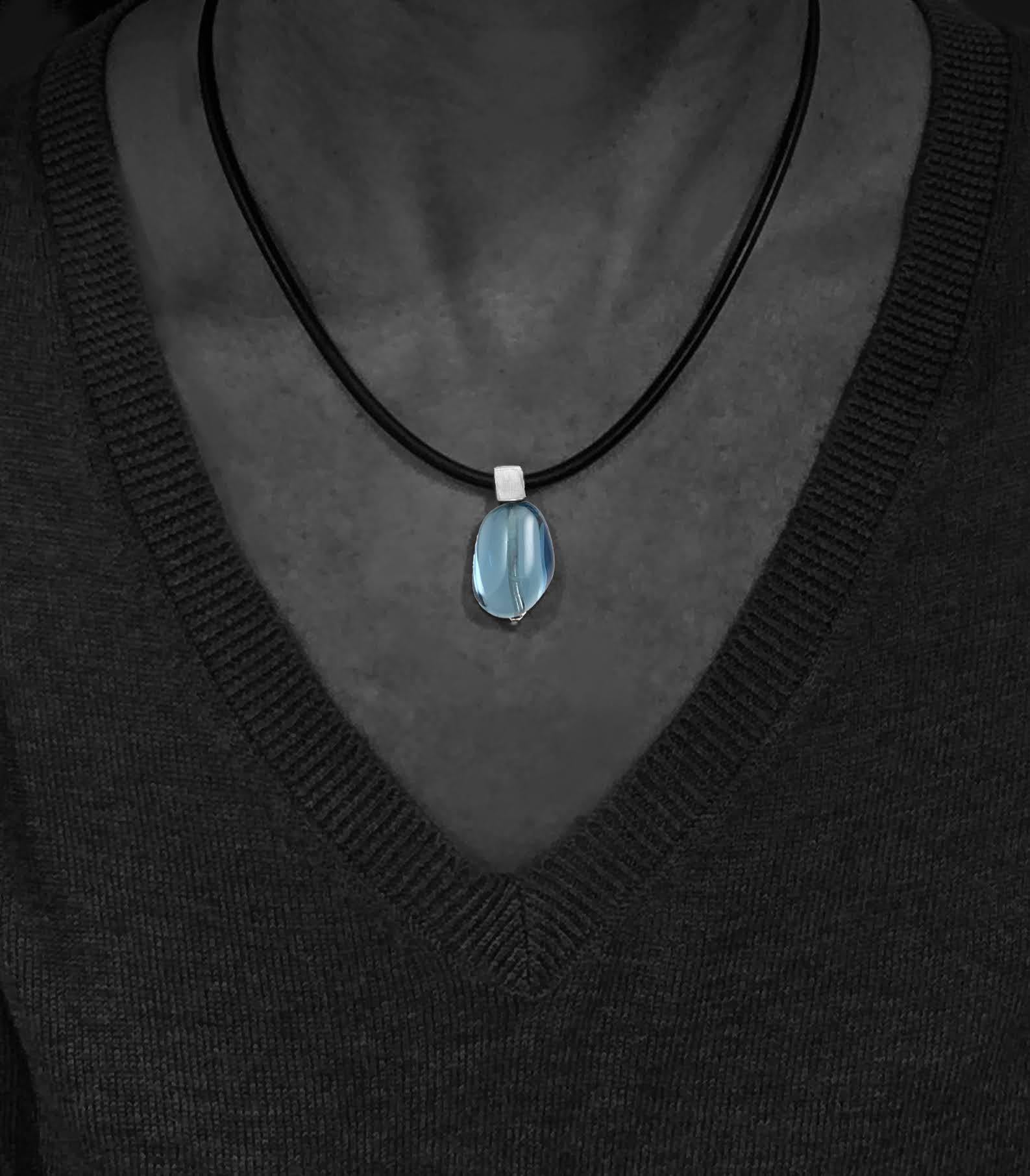 Bead White Gold Bail with Blue Topaz Pendant