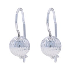 White Gold Ball Drop Earrings - 14k Orb Etched Israel Pierced