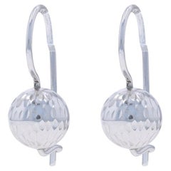 White Gold Ball Drop Earrings - 14k Orb Etched Israel Pierced