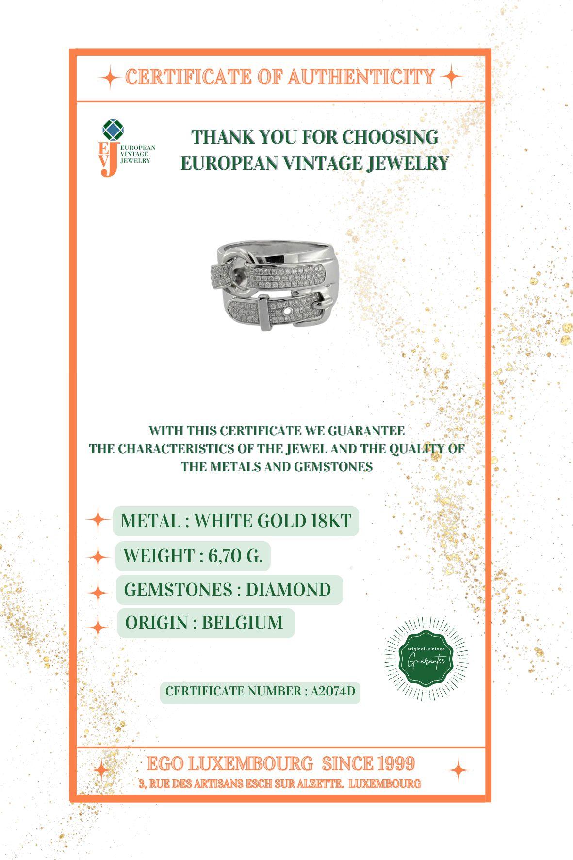 Weißgold Band Ring Gürtel Design mit natürlichen Diamanten im Angebot 2