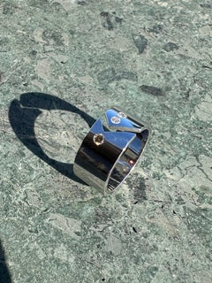 White Gold Band Ring set with 2 White Diamonds and 1 Brown Diamond