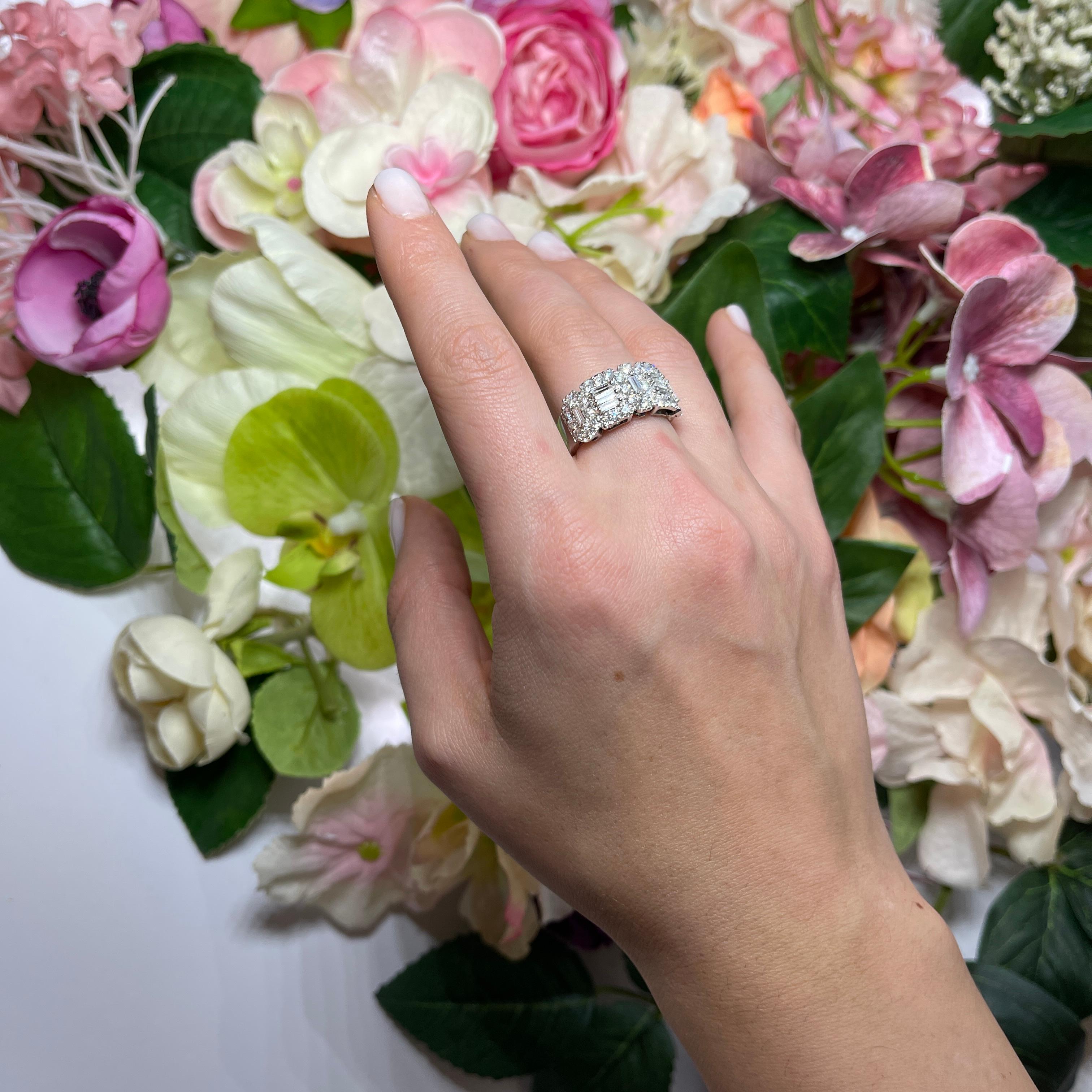 White Gold Band Ring with Baguette-Cut Diamonds For Sale 1