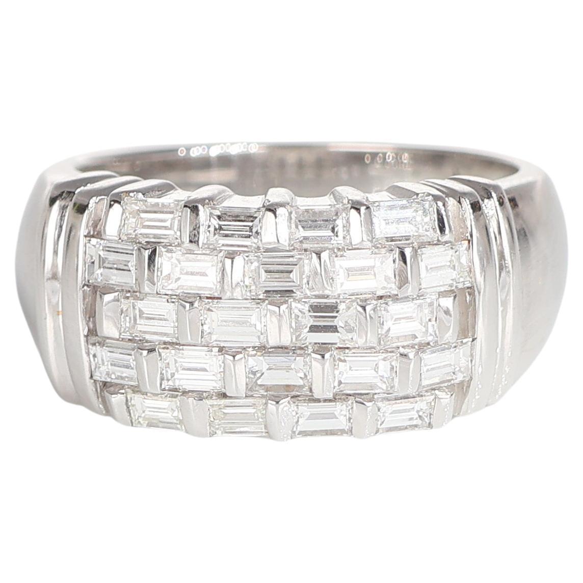 White Gold Band Ring with Baguette Diamonds, 1.40 Carats For Sale