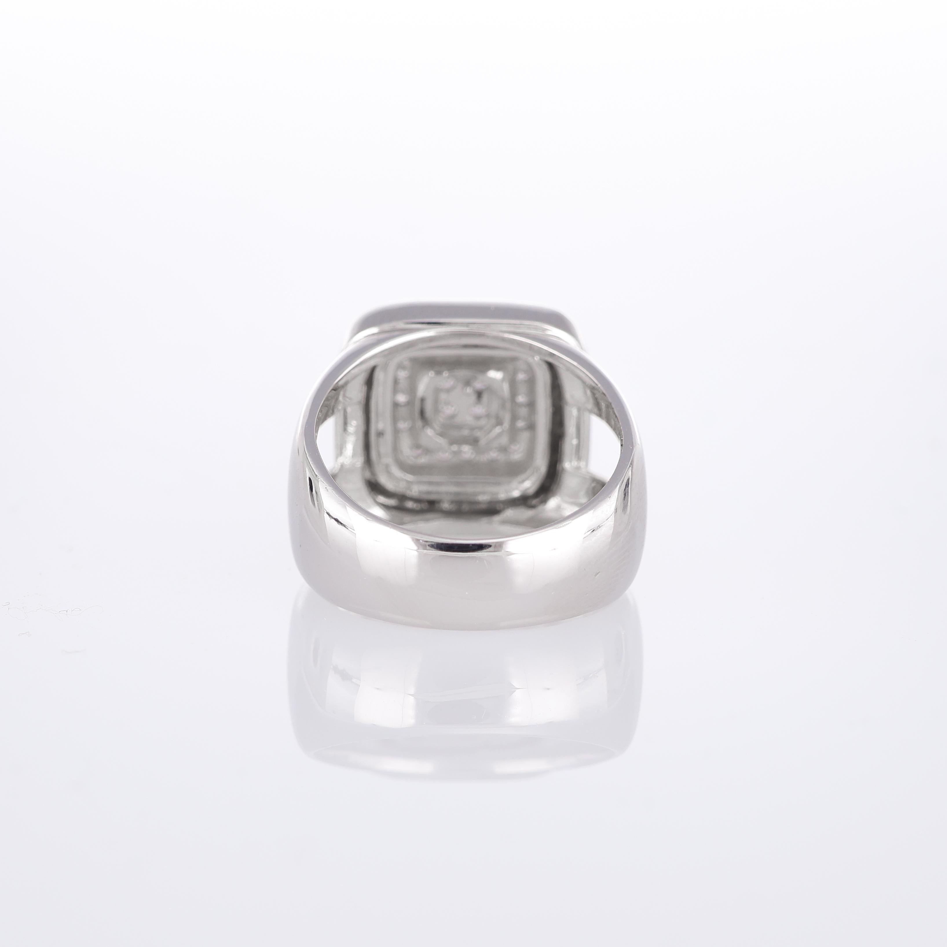 Women's or Men's White Gold Band Ring with Central Square Pavé For Sale