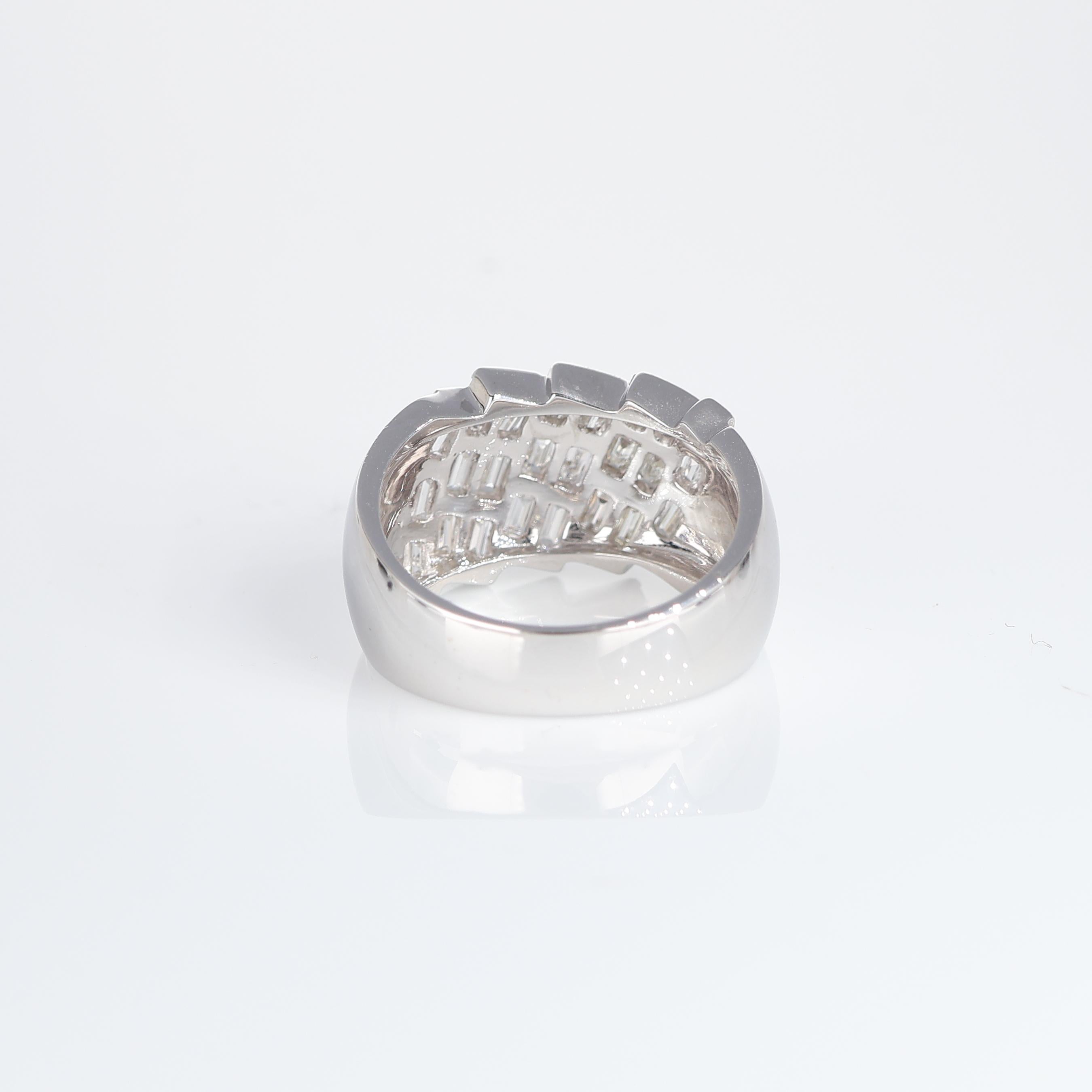 Women's or Men's White Gold Band Ring with Diagonal Baguette Diamonds, 2.07 Carats For Sale