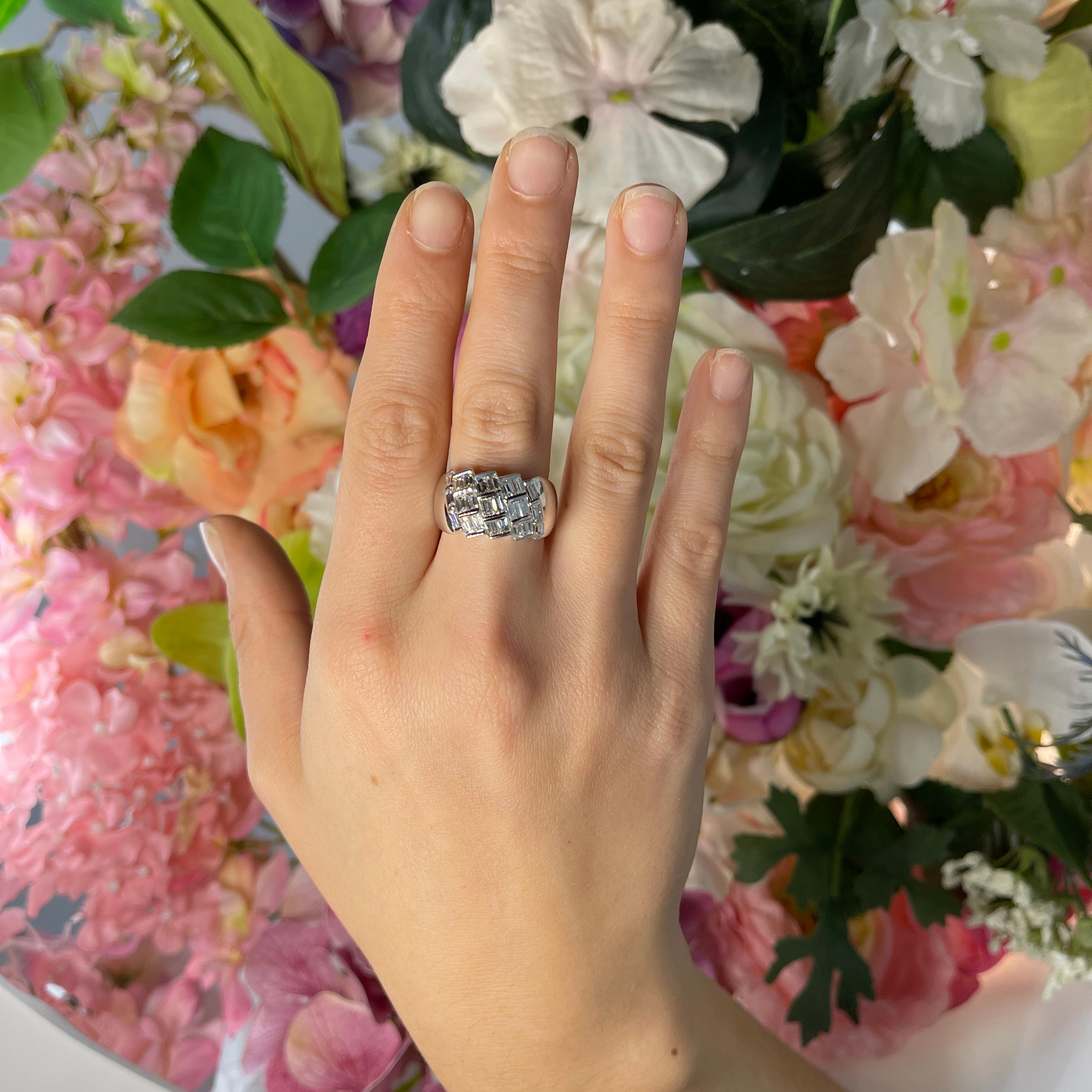 White Gold Band Ring with Diagonal Baguette Diamonds, 2.07 Carats For Sale 2