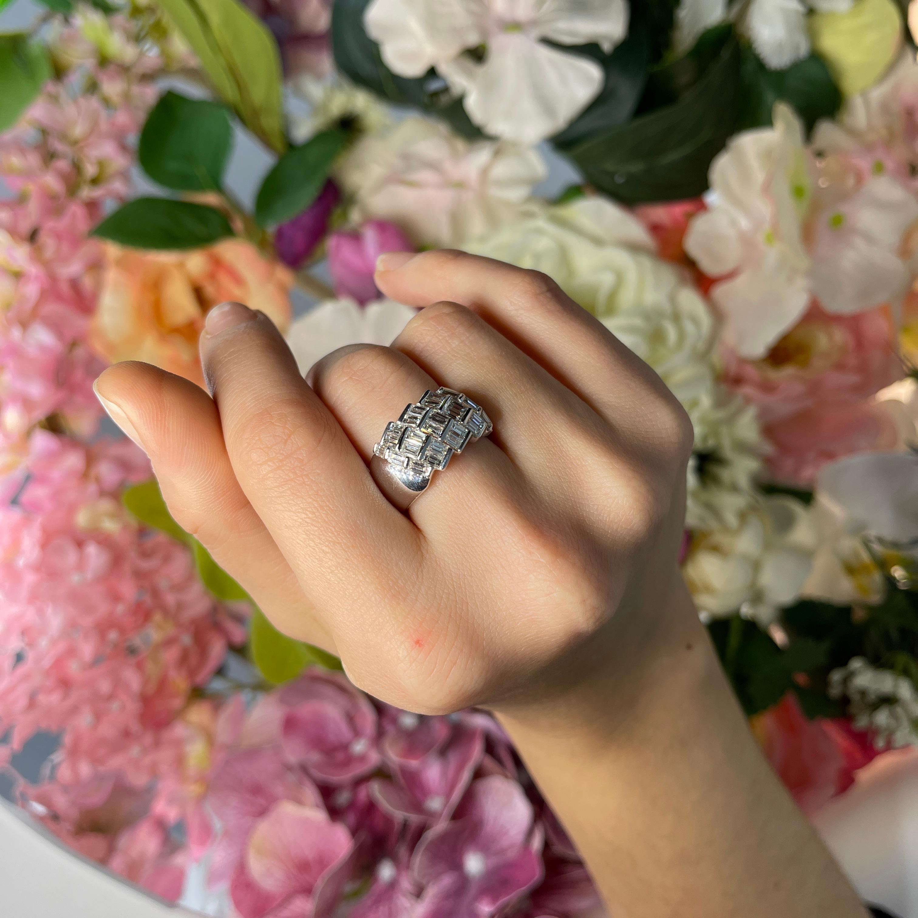 White Gold Band Ring with Diagonal Baguette Diamonds, 2.07 Carats For Sale 3