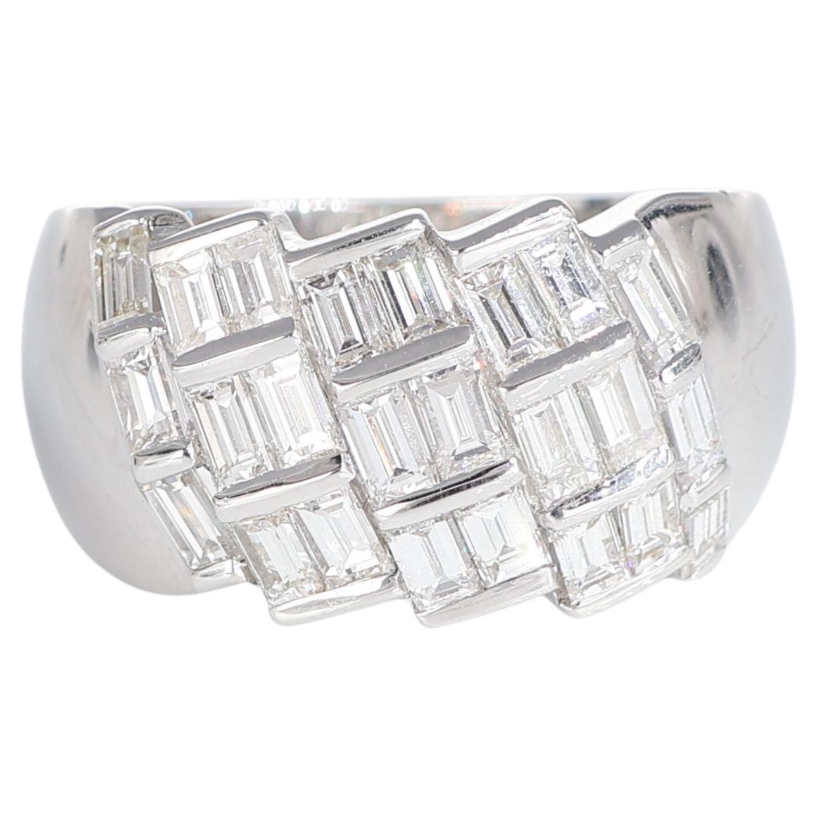 White Gold Band Ring with Diagonal Baguette Diamonds, 2.07 Carats For Sale