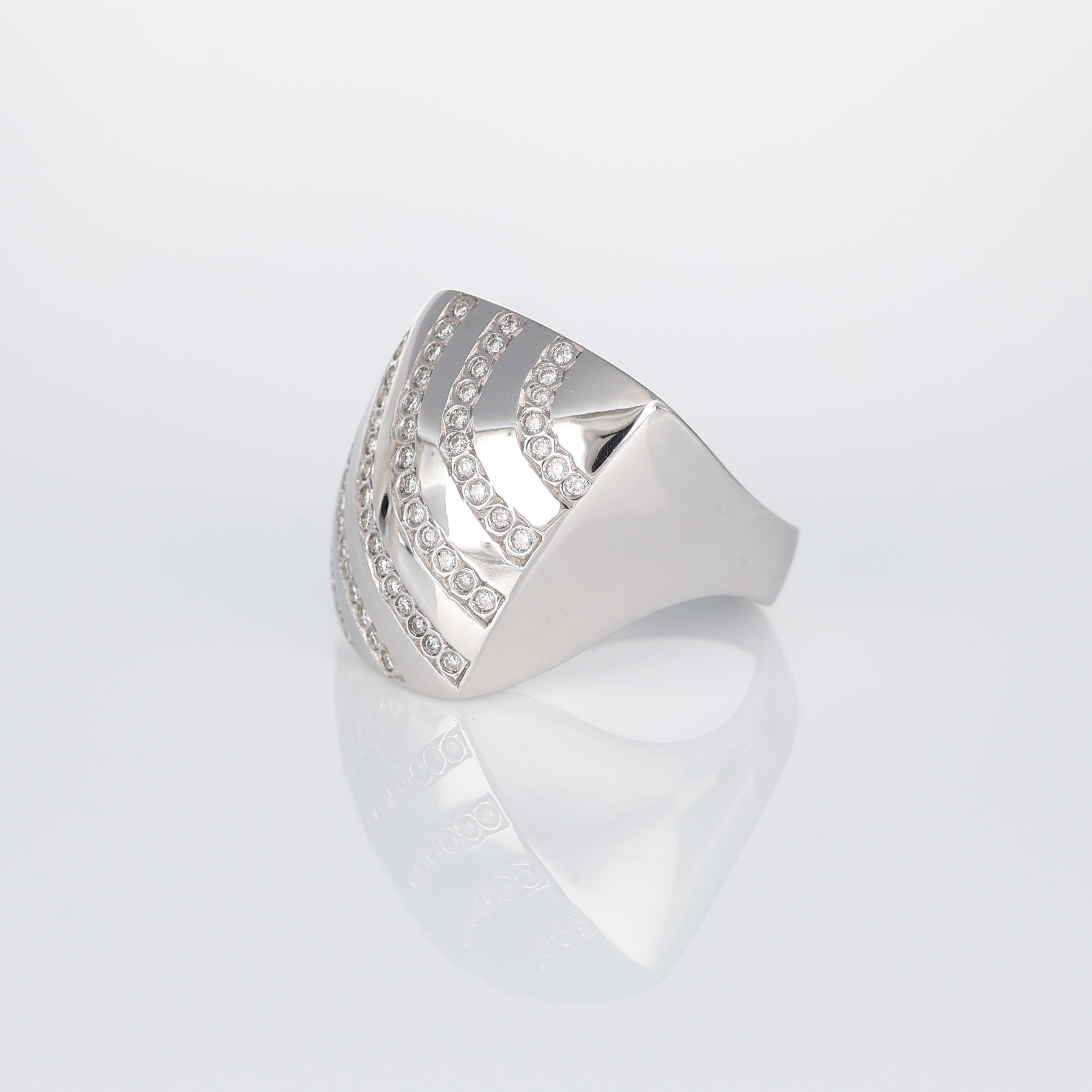 Brilliant Cut White Gold Band Ring with Diagonal Diamond Stripes 0.29 Carats For Sale