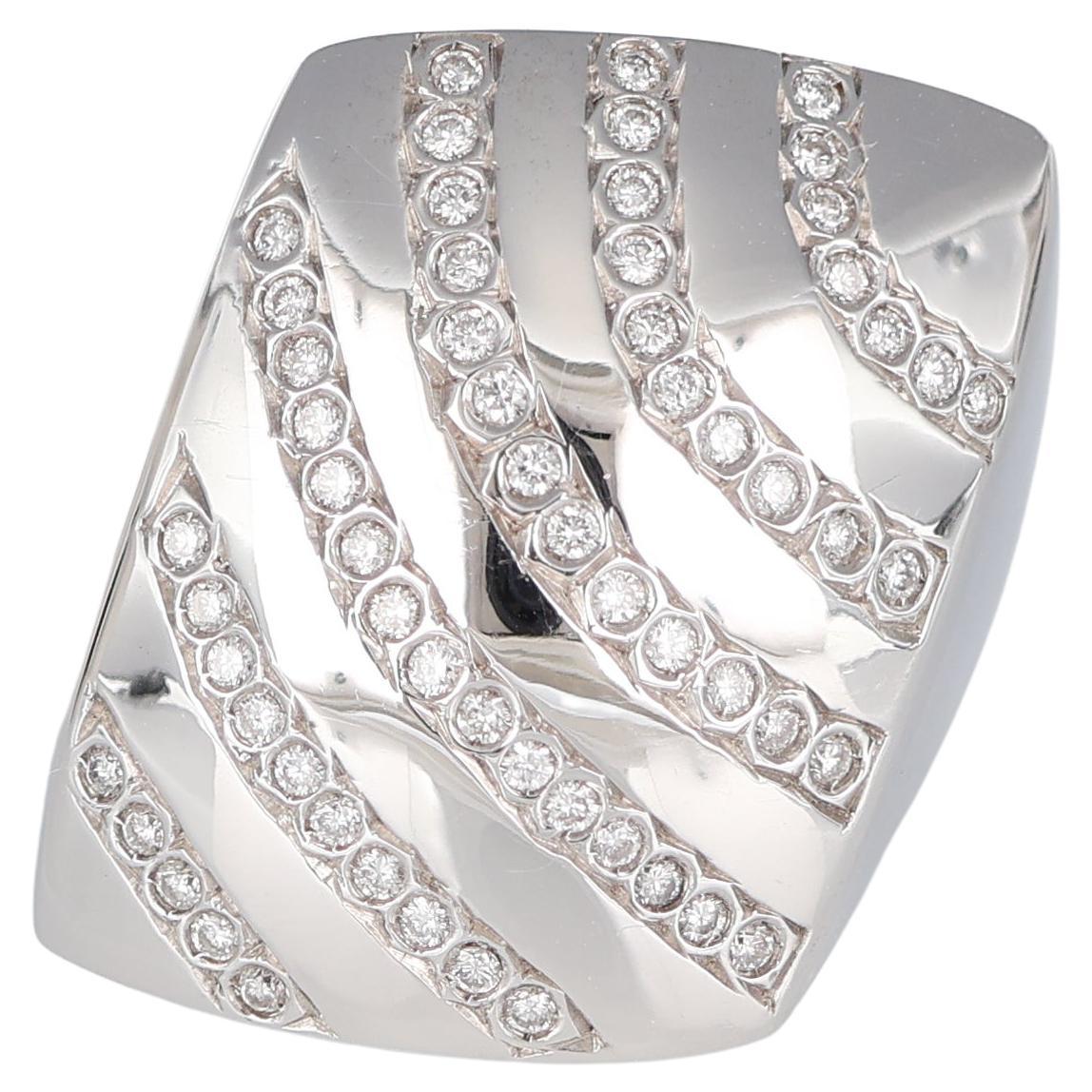White Gold Band Ring with Diagonal Diamond Stripes 0.29 Carats For Sale