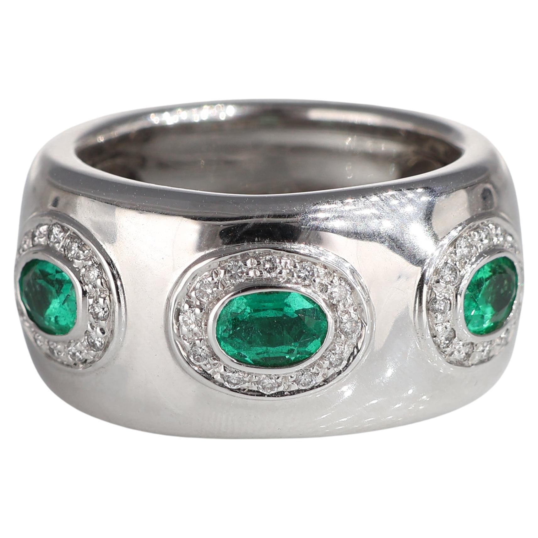 White Gold Band Ring with Emeralds 0.90 carats and Diamonds 0.25 carats