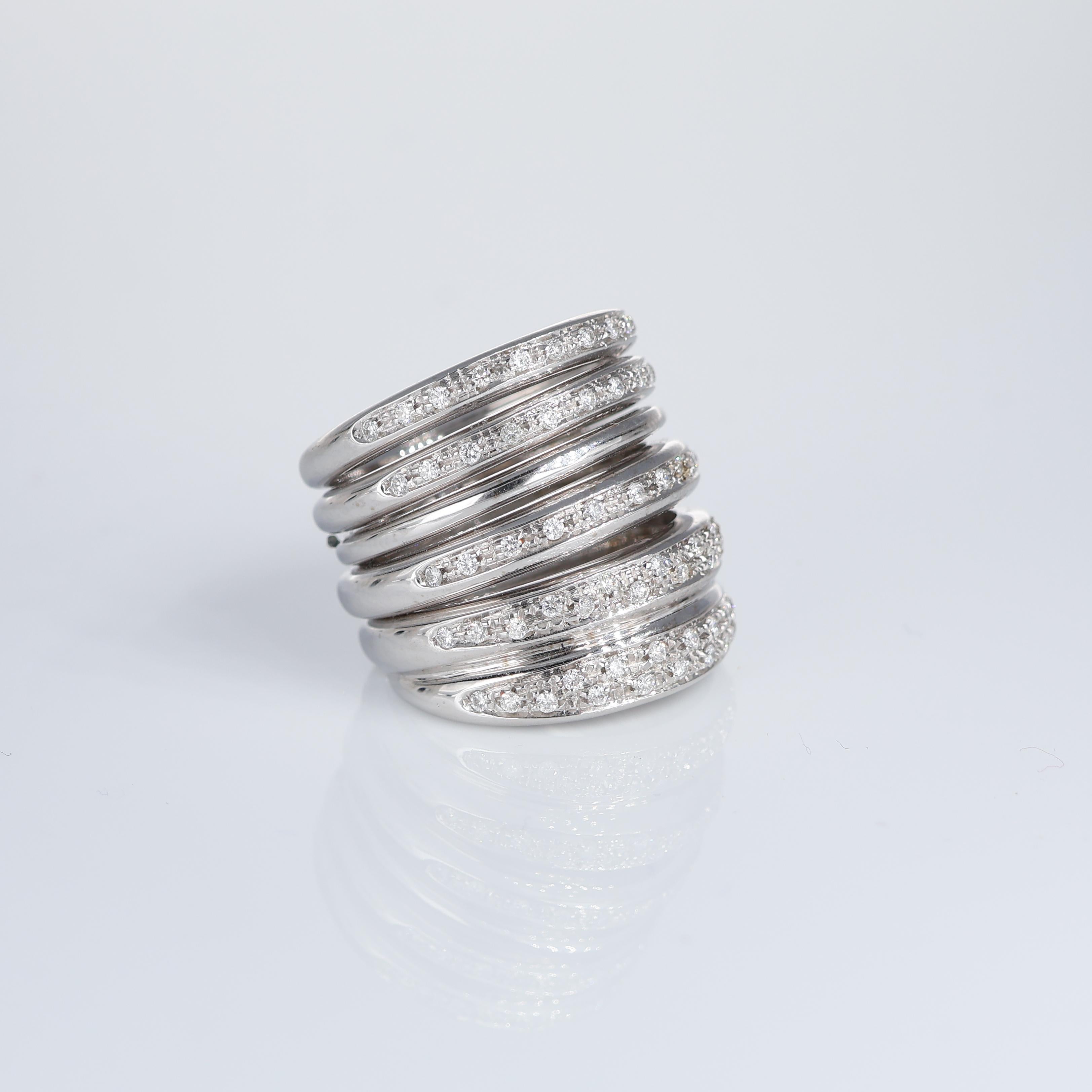Brilliant Cut White Gold Band Ring with Five Pavé Diamond Sections For Sale