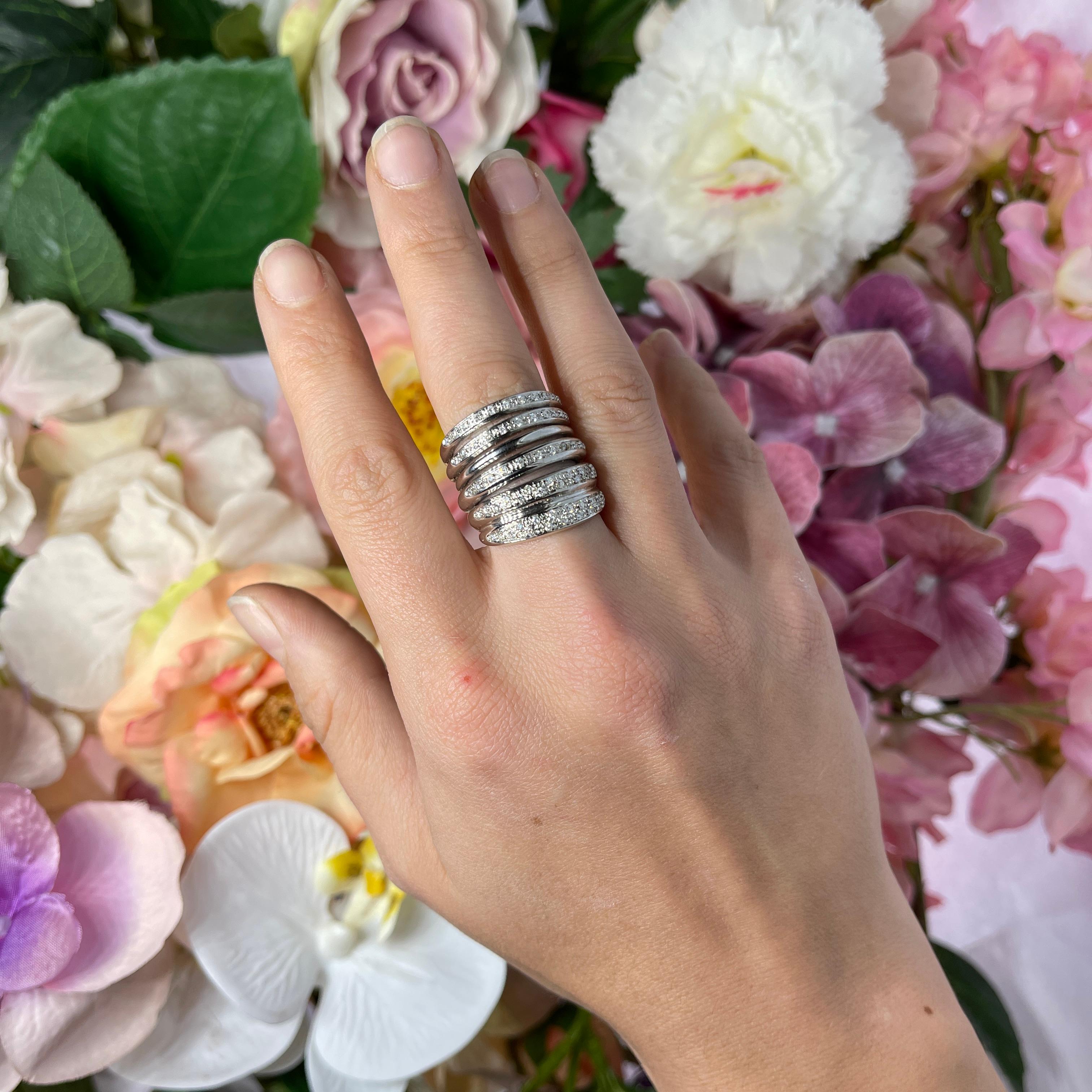 White Gold Band Ring with Five Pavé Diamond Sections For Sale 1