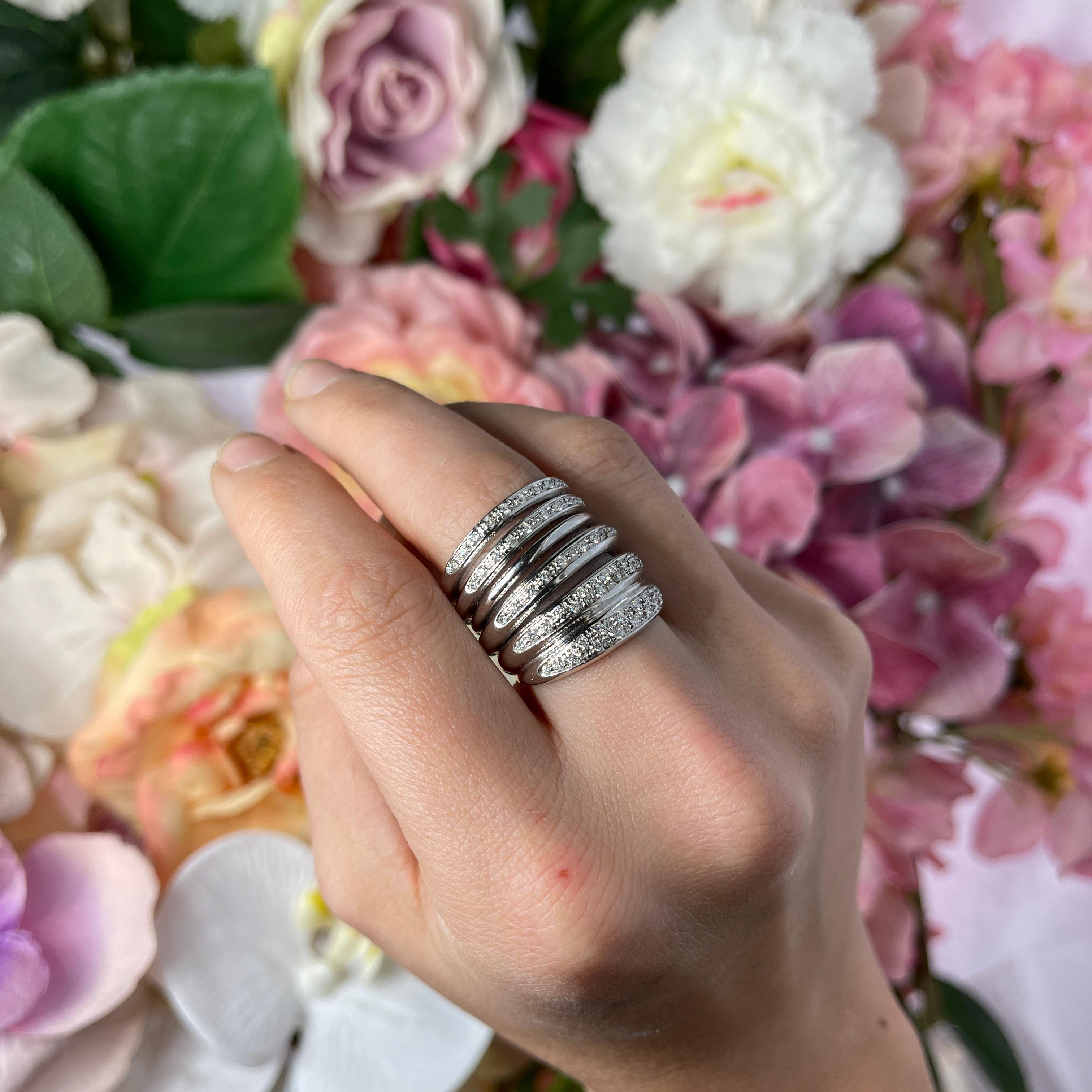 White Gold Band Ring with Five Pavé Diamond Sections For Sale 2