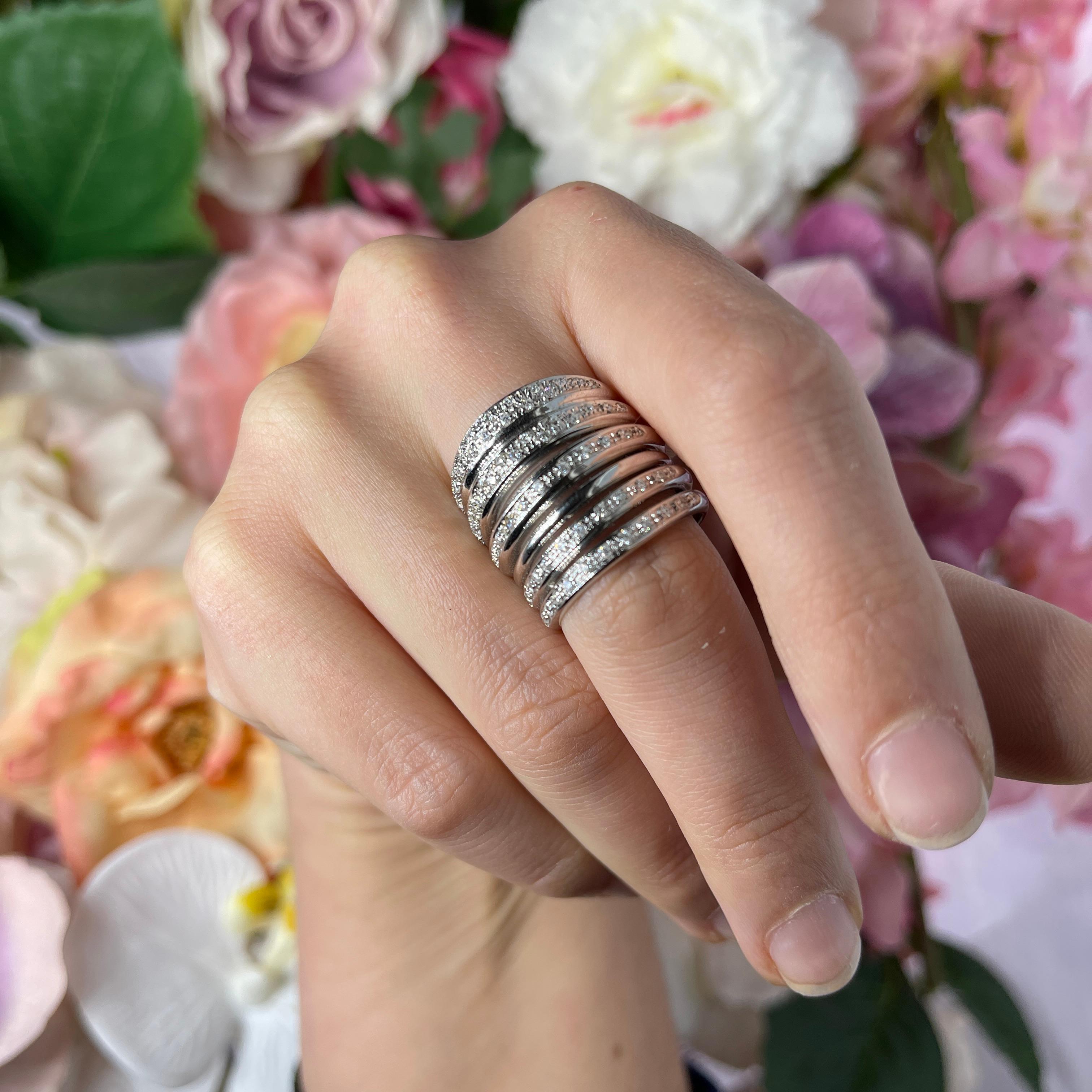 White Gold Band Ring with Five Pavé Diamond Sections For Sale 3