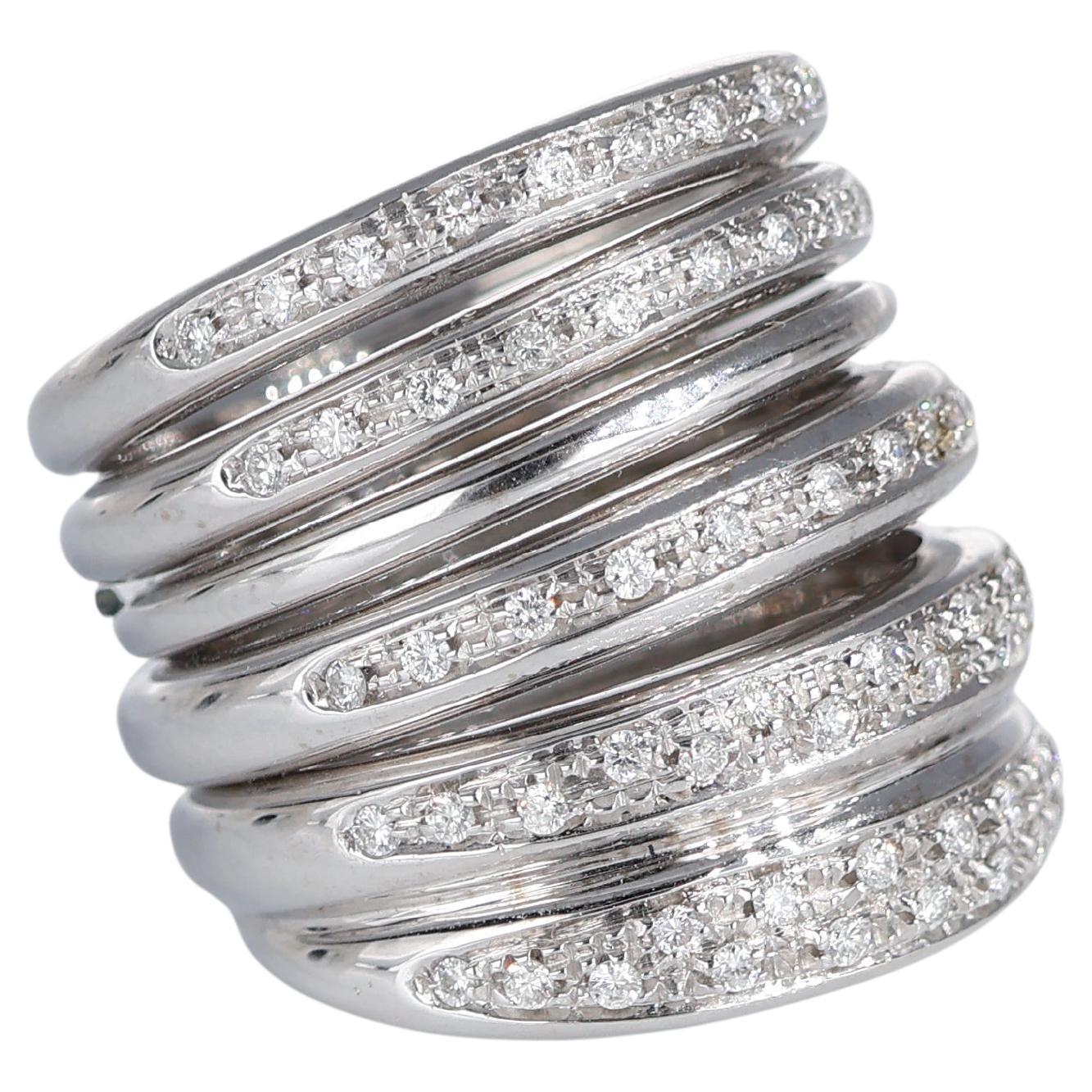 White Gold Band Ring with Five Pavé Diamond Sections For Sale