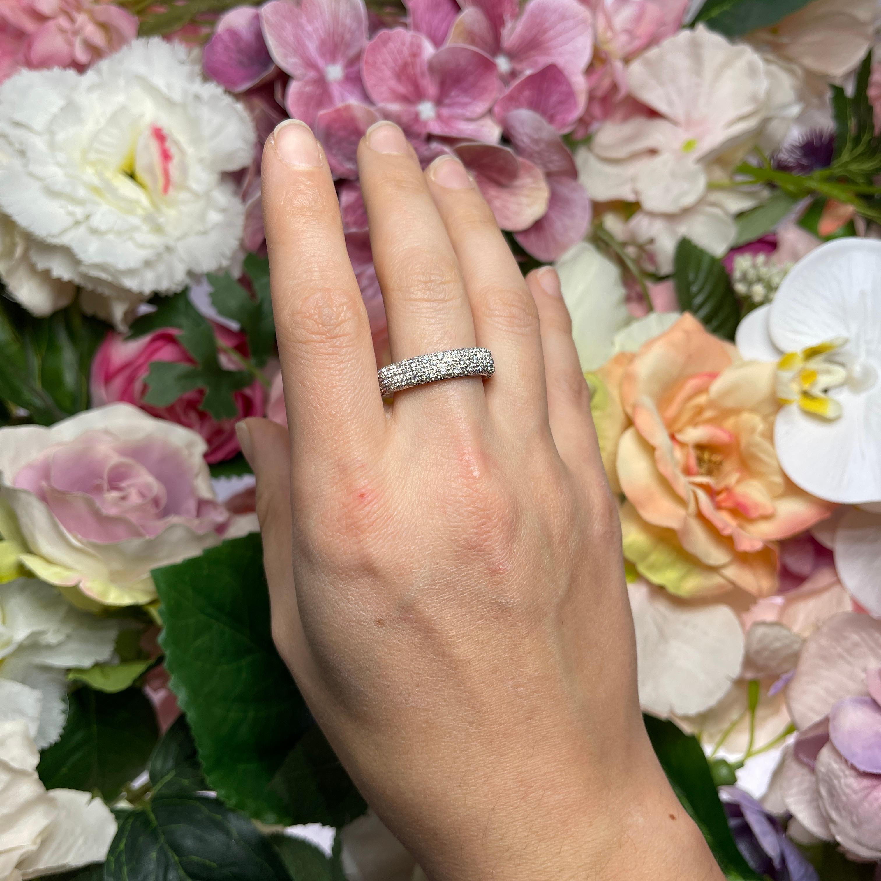 White Gold Band Ring with Pavé Diamonds For Sale 1