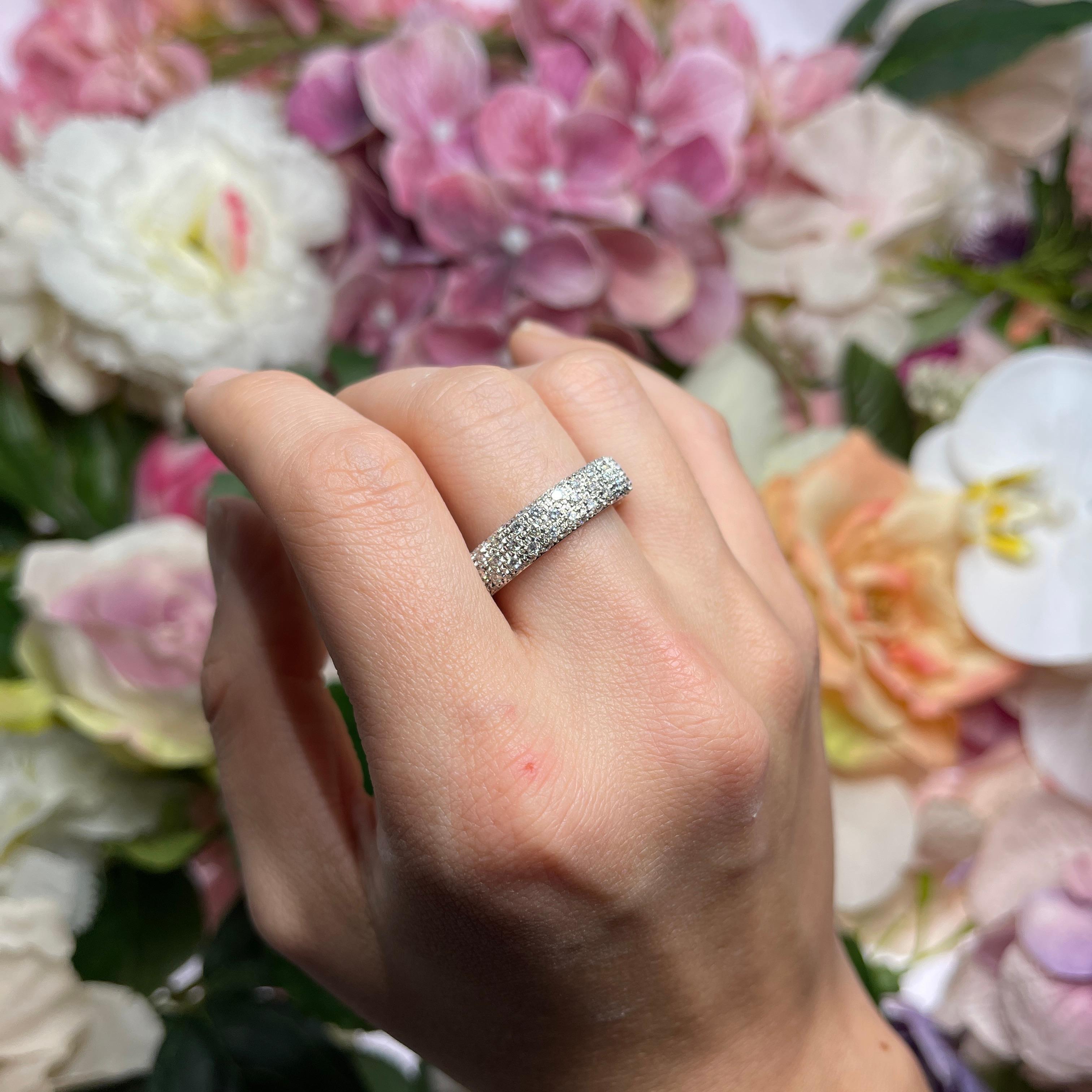 White Gold Band Ring with Pavé Diamonds For Sale 2
