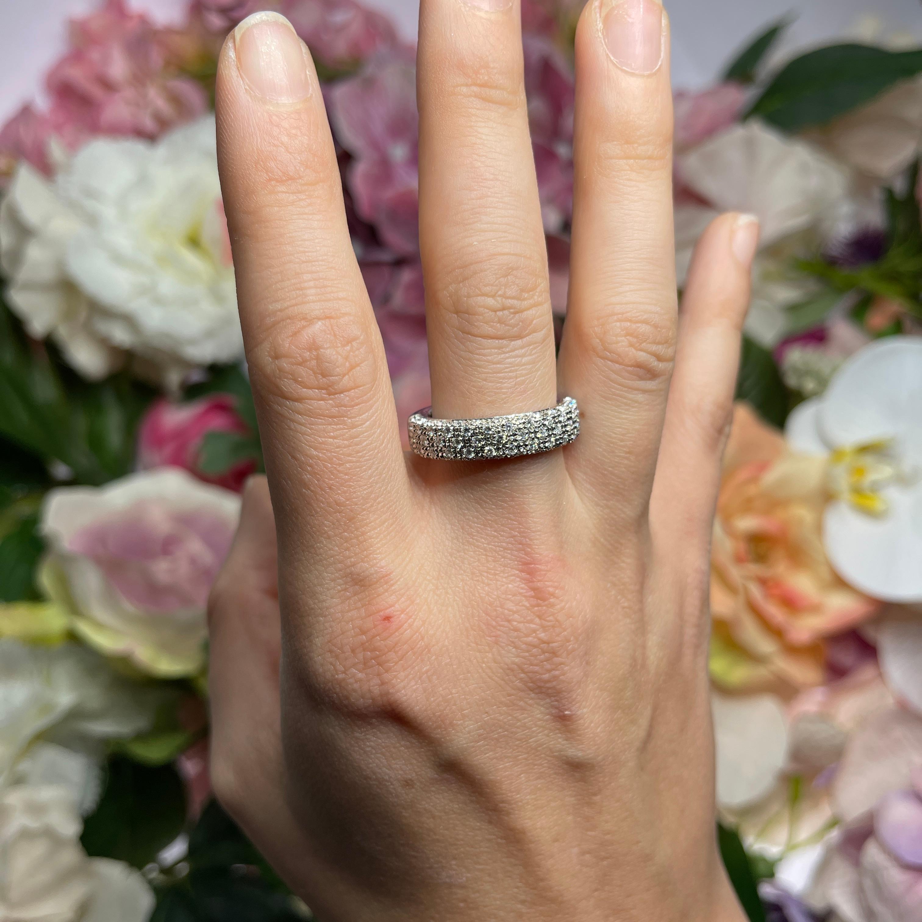 White Gold Band Ring with Pavé Diamonds For Sale 3