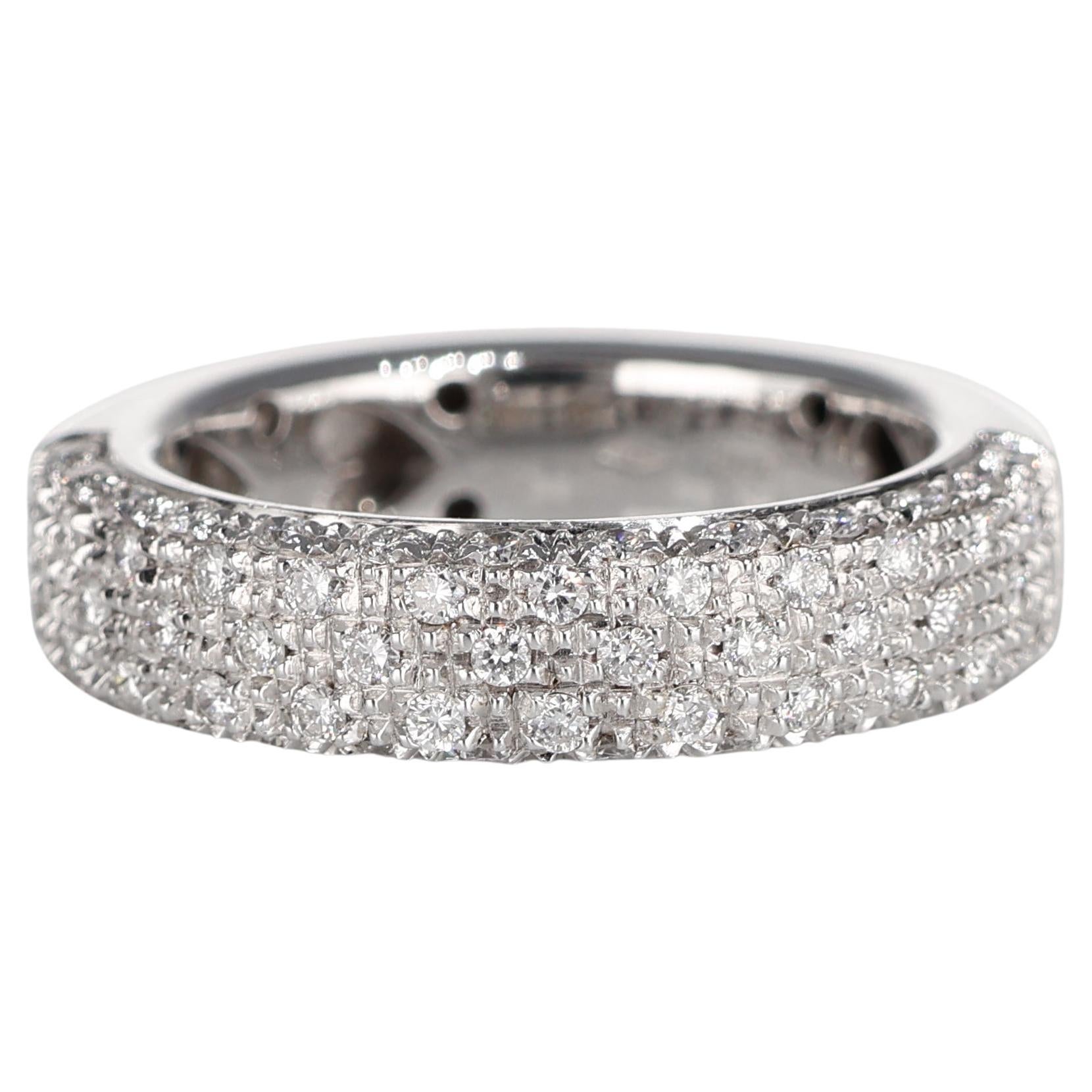 White Gold Band Ring with Pavé Diamonds
