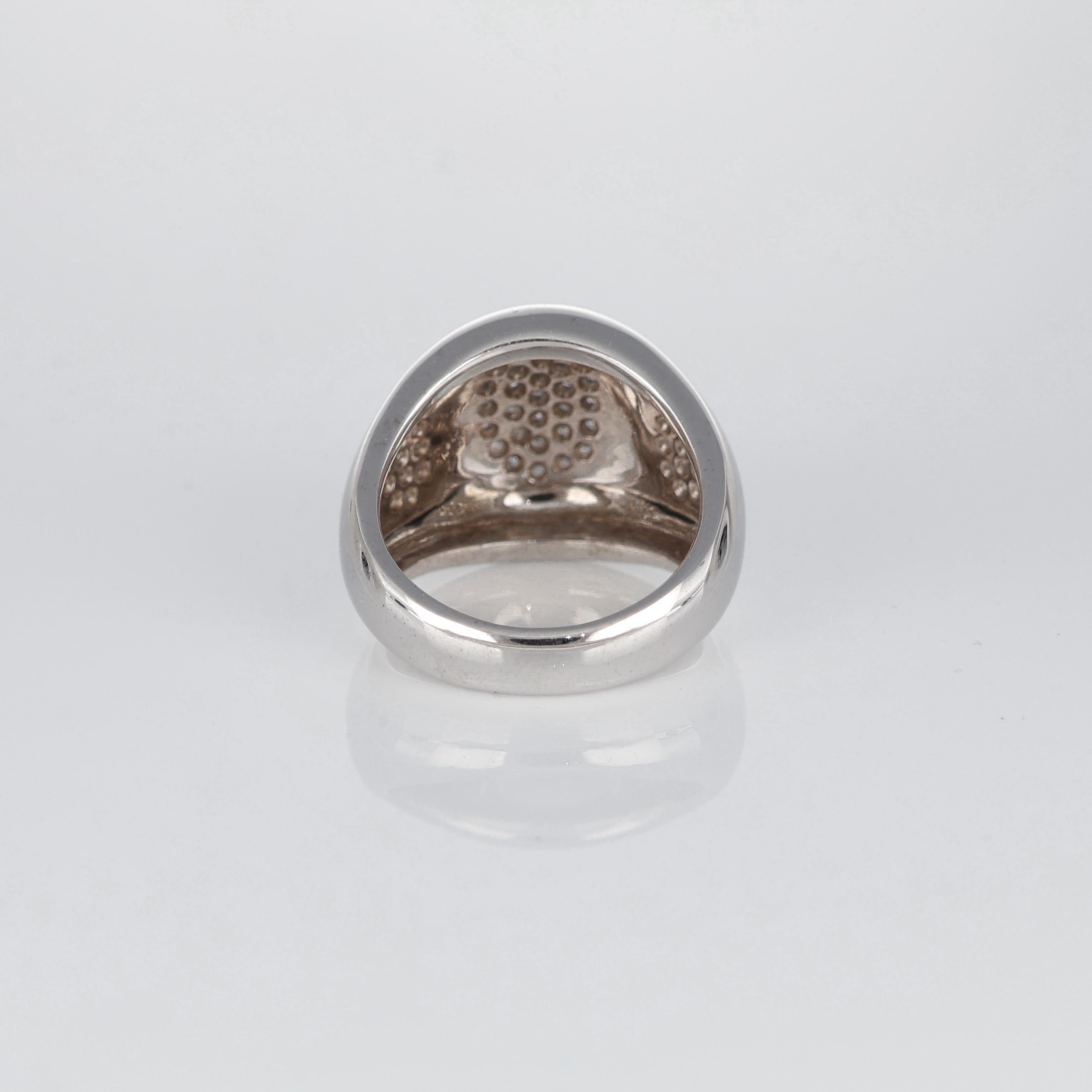 Women's or Men's White Gold Band Ring with White Diamond 0.70 carats Pavé Ovals For Sale