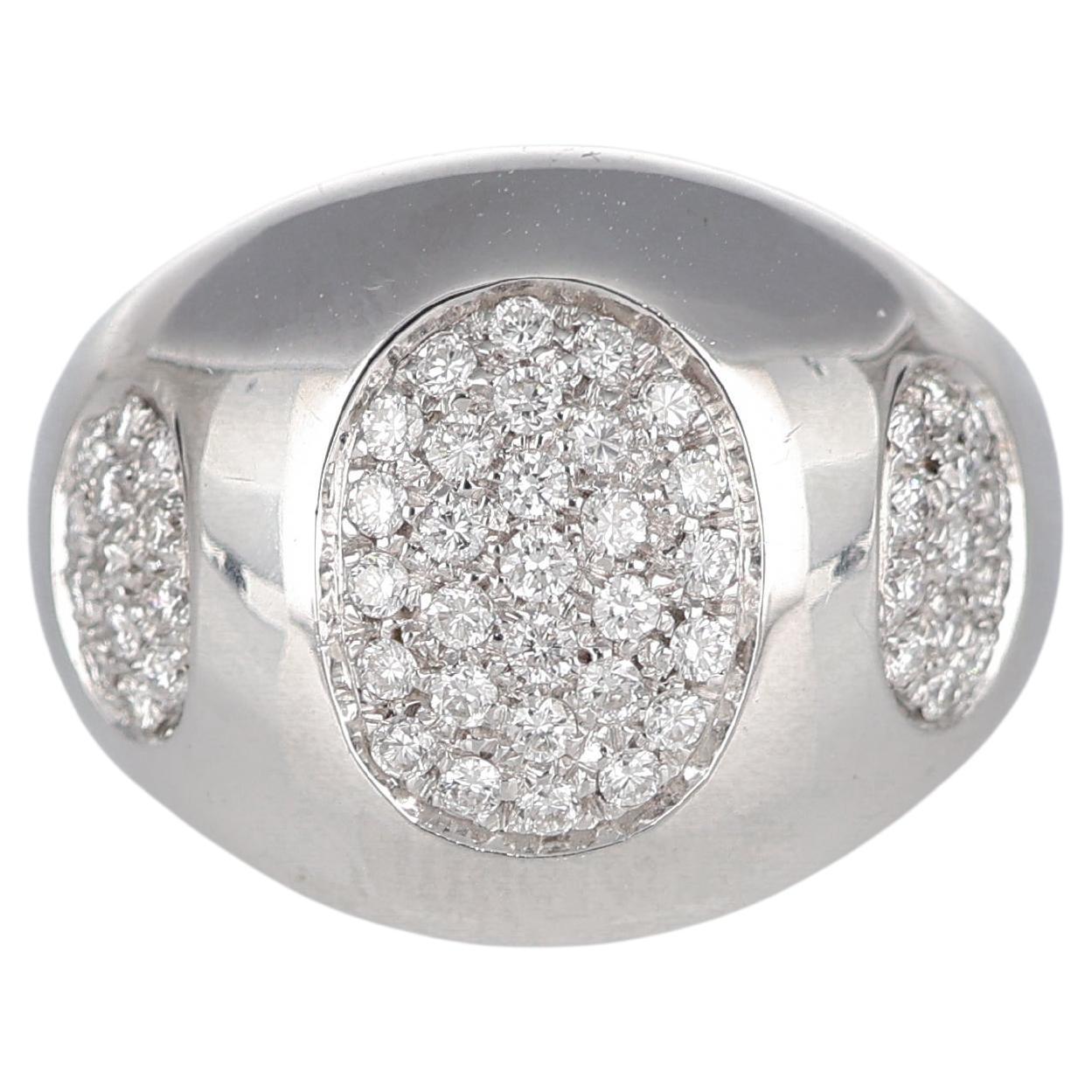 White Gold Band Ring with White Diamond 0.70 carats Pavé Ovals